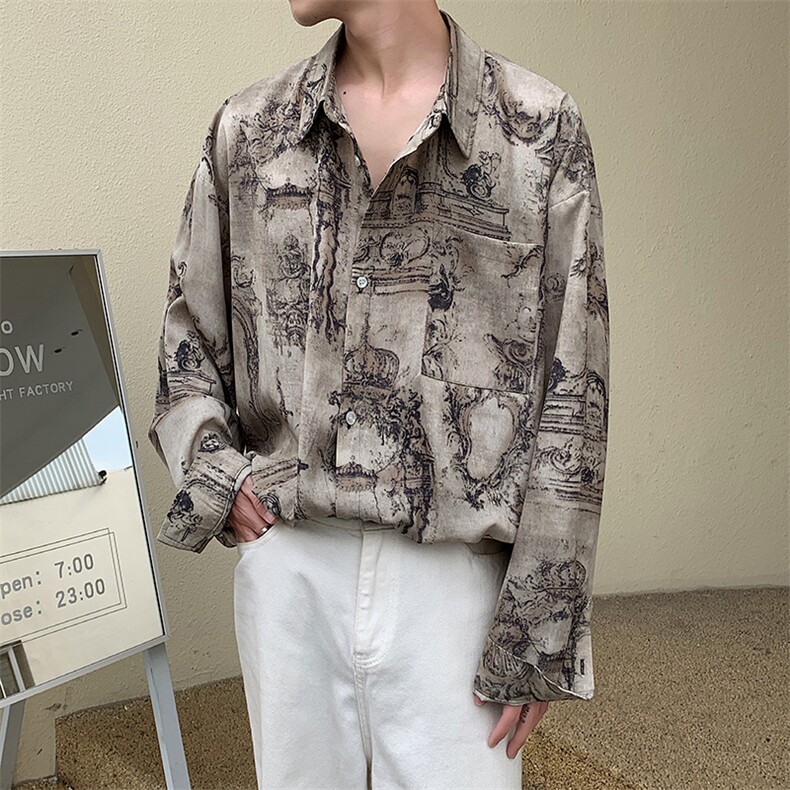风水墨画高级感上衣男式衬衣复古衬衣男装春225-2-CS706-P40,男装衬衫,星座225-2