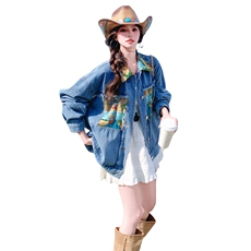 2026春新品油画图案拼接牛仔外套2C375-582-p155-K238，女装短外套，2C375