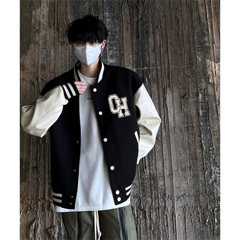抖音得物高品质全棉380克潮立领棒球服开衫印花卫衣外套ACM1203,女装短外套,电商A443