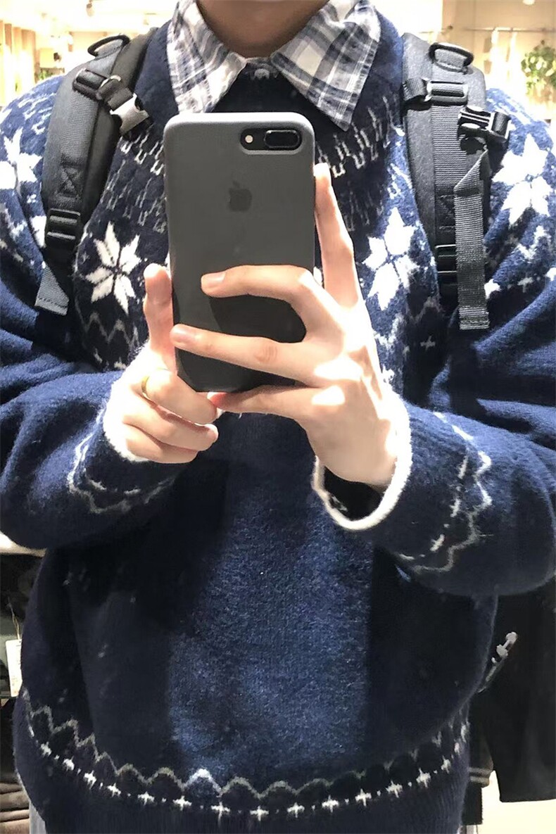 网图圆领针织衫男女费尔岛雪花图案冬季情侣保暖毛衣-A2369P55,男装针织衫/毛衣,电商B241