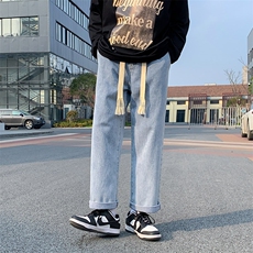 2023春秋季高品质男女款拖地牛仔裤个性宽编织带腰绳，男装牛仔裤，电商A161-2