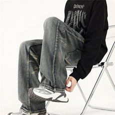 高品质YKK拉链中高腰阔腿裤直筒青少年2025年潮无弹耐磨男装9035，男装牛仔裤，星座302A-2