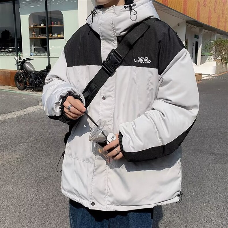 冬季潮牌工装袄拼色连帽衣宽松加厚保暖服外套男W6480-P85,男装棉衣,星座512-3
