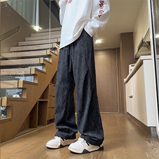 特批25港风条纹褶皱高级质感休闲阔腿显瘦百搭休闲裤K6122，男装休闲裤，电商A128