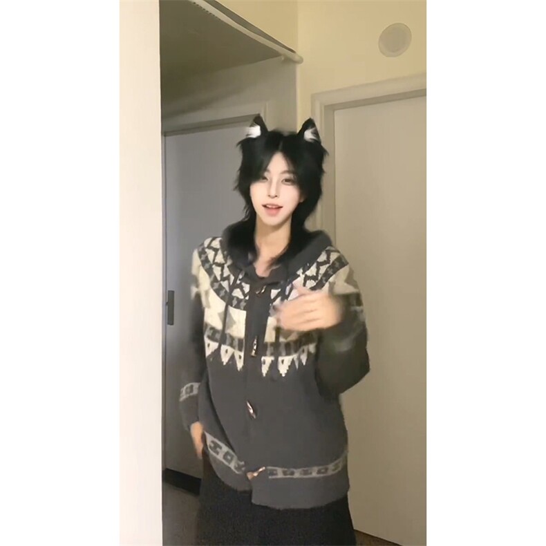 重磅秋冬北极绒开衫毛衣美式复古休闲慵懒风牛角扣针织衫连帽外套,男装针织衫/毛衣,电商A486