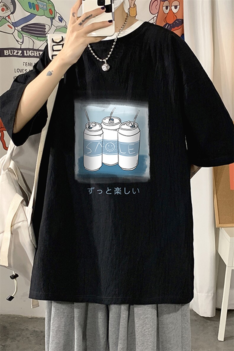 YT26148-P30亚麻短袖t恤男大码五分袖男宽松七分袖海报风,男装T恤,电商A040