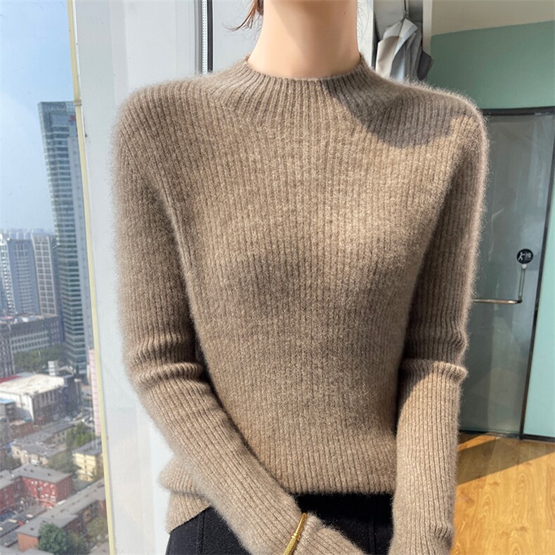 秋冬新款一线成衣半高领女100羊毛针织打底衫修身加厚毛衣,女装羊毛衫,美轩羊绒