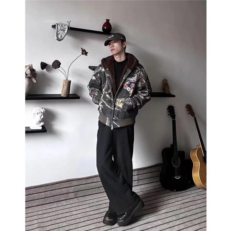 网图连帽牛仔棉服迷彩树枝座山雕加绒夹克外套A025-RJ1064-P165,男装夹克,电商A025