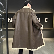 模特图2024冬季保暖外套皮毛一体加厚长款翻领风衣8908p325，男装夹克，电商A203-1