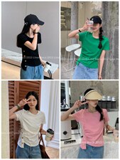 超显瘦侧装饰扣T恤，女装T恤，Lime meca 俪米