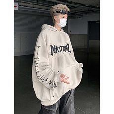 美式复古做脏情侣卫衣男小众贴布涂鸦印花潮牌设计感宽松上衣，男装卫衣，星座506A