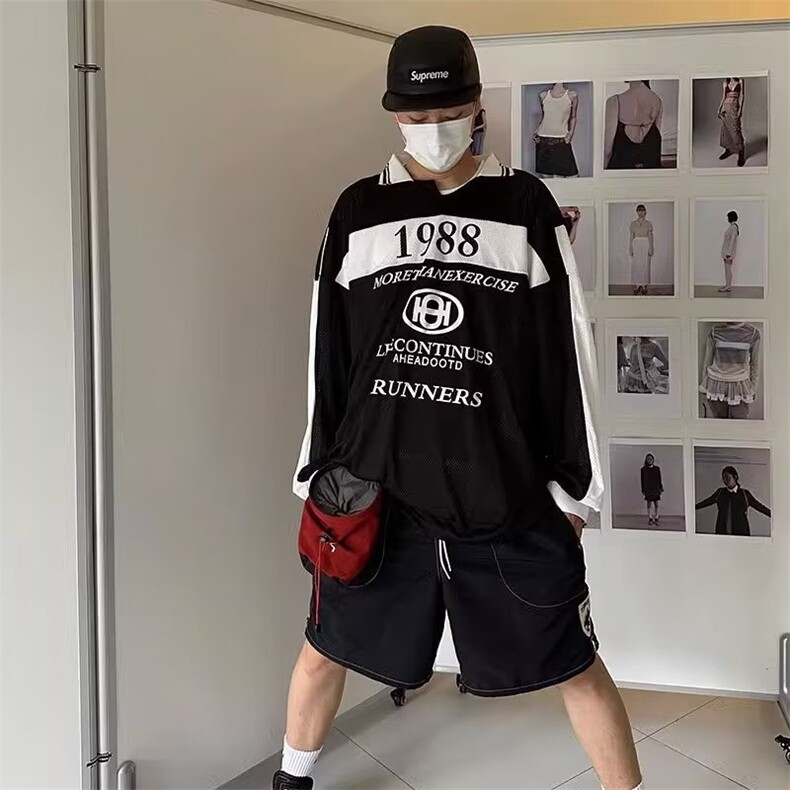 撞色印花卫衣男秋季ins美式复古翻领polo衫百搭潮牌宽松学生上衣,男装Polo衫,星座506A