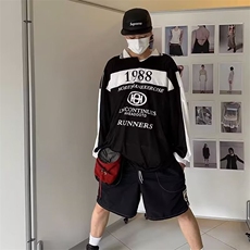 撞色印花卫衣男秋季ins美式复古翻领polo衫百搭潮牌宽松学生上衣，男装Polo衫，星座506A