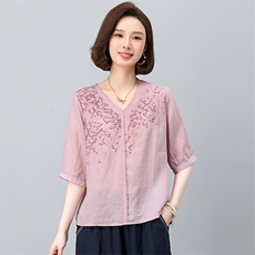 2025夏季纯苎麻简约气质宽松时尚休闲显瘦舒适上衣，女装衬衫，独衣靓