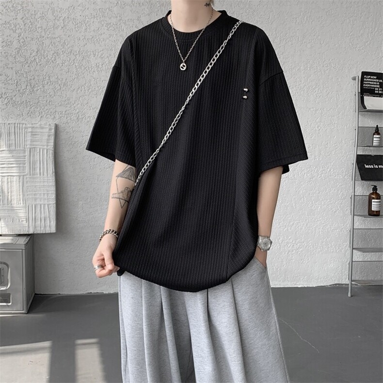 超大码金属标手工设计肌理感短袖T恤8XL-M垂感冰丝半袖DX1220/P38,男装T恤,电商B238
