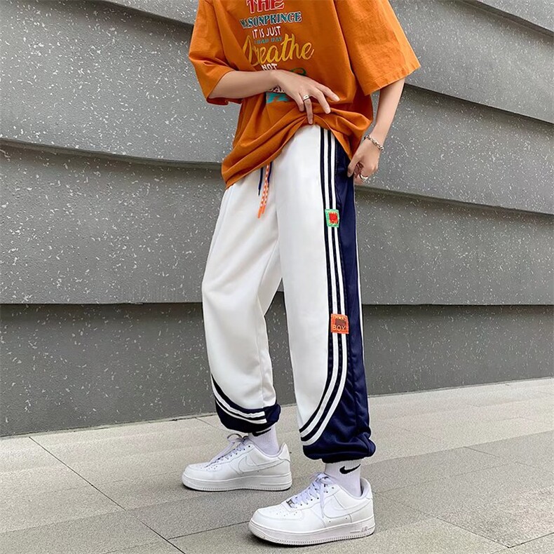 美式裤子男高街ins潮侧边条纹束脚裤直筒A62P35,男装休闲裤,星座1116-2