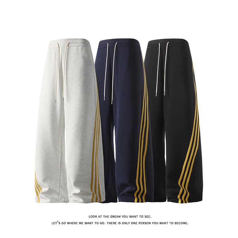 美式复古三条杠休闲运动卫裤宽松垂坠感长裤K8667-特价P41，男装休闲裤，电商A007