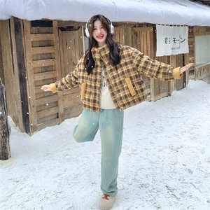 新品 黄色格纹短款羽绒服90白鸭绒2C271-9575-P265-K378图片