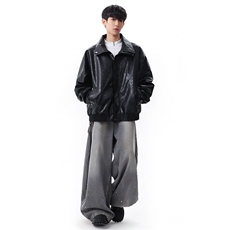春季潮牌皮衣美式复古情侣翻领PU皮休闲宽松皮夹克外套JK0263-P78，男装夹克，星座308B-2