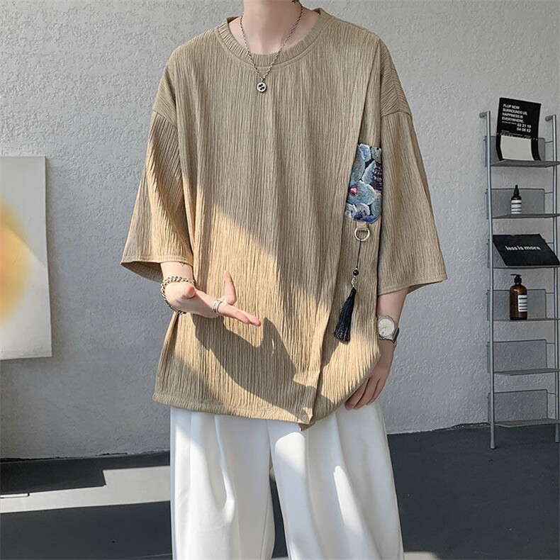 T10121-特批30控58百搭小熊吊坠冰丝短袖T恤夏季新款高品质大码,男装T恤,电商A059