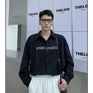 设计感立体字母白衬衫男韩版小众休闲衬衣秋季高级感长袖图片