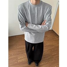 秋季灰色无帽圆领T恤长袖男款拼接设计感上衣宽松休闲打底衫，男装T恤，星座506A