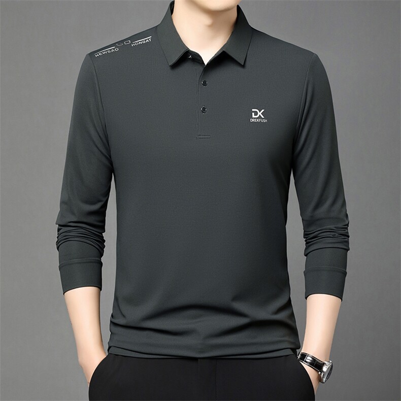 春秋季男士长袖POLO衫百搭商务休闲男纯色打底衫可外穿上衣男装，男装Polo衫，钱塘6003（原4033）