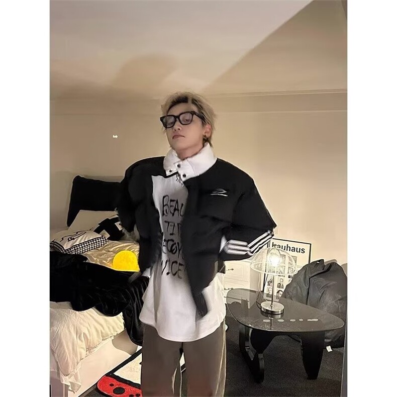 【有货】DM61-P88潮拼色侧边条纹面包服女冬季新款保暖加厚棉衣,男装棉衣,星座603-2