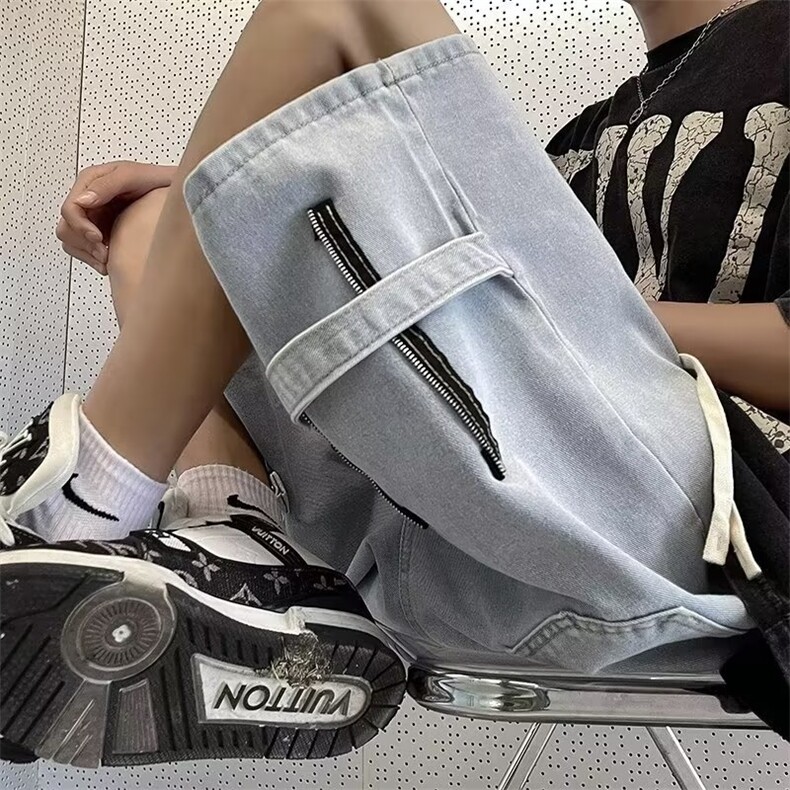 黄泥牛仔短裤男夏季美式高街薄款直筒裤子P35,男装牛仔裤,星座1116-2