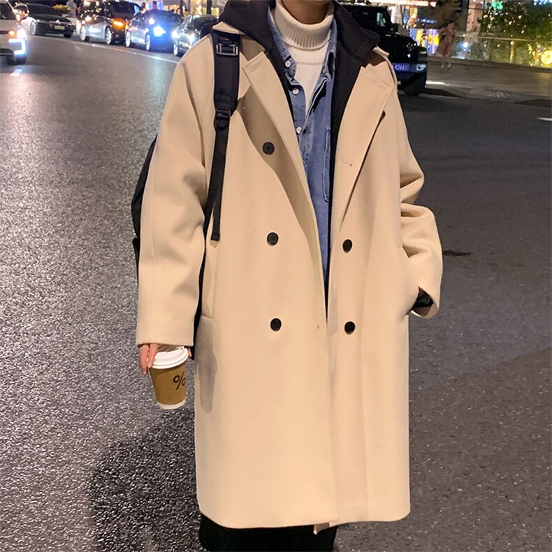 517A-8-Y27-P128现货抖音假两件帽子可拆长款毛呢大衣,男装毛呢大衣,星座517A-8（原B282）