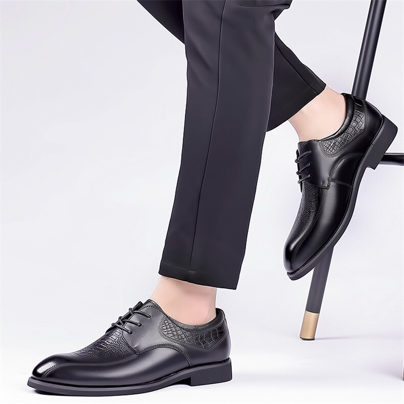 男鞋压花头层牛皮精品系带手工真皮男士英伦休闲商务正装皮鞋男潮,男鞋皮鞋,电商A223
