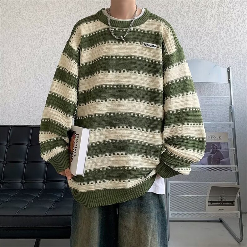 日系复古毛衣男秋冬季加厚慵懒风圆领条纹内搭打底针织衫M9977P40,男装针织衫/毛衣,星座1116-2