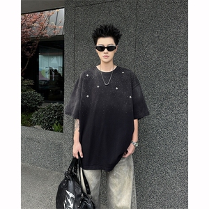 8XL-M 满天星轻奢烫钻宽松版落肩纯棉短袖T恤新款夏百搭上衣DX337图片