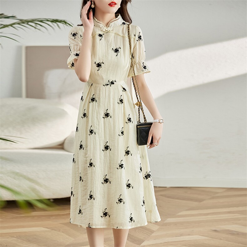 2023年夏季简约飘逸复古舒适透气连衣裙，女装连衣裙，超帛