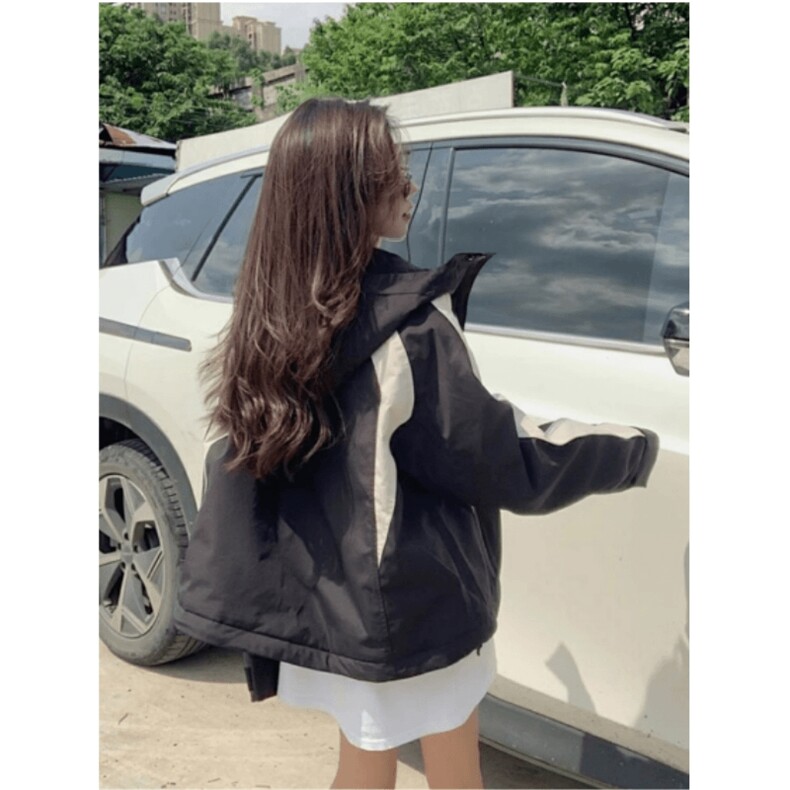 美式拼接冲锋衣短款外套女秋季2025新款设计感小个子休闲连帽上衣,男装夹克,星座1210-1
