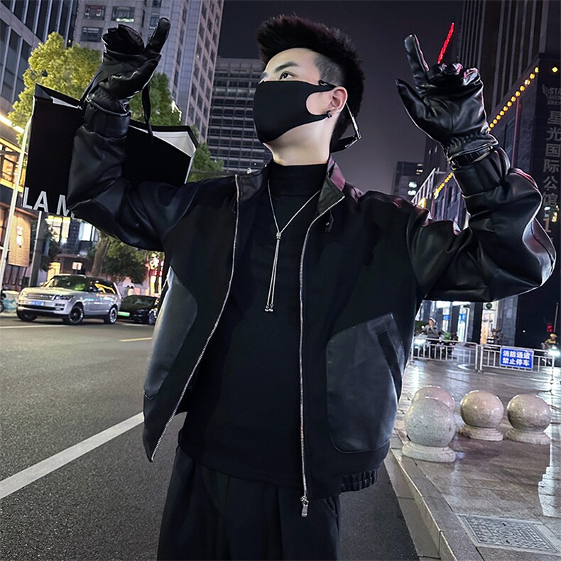 2025秋季新款男士拼接立领皮衣夹克外套 A368-P8803-P118图片