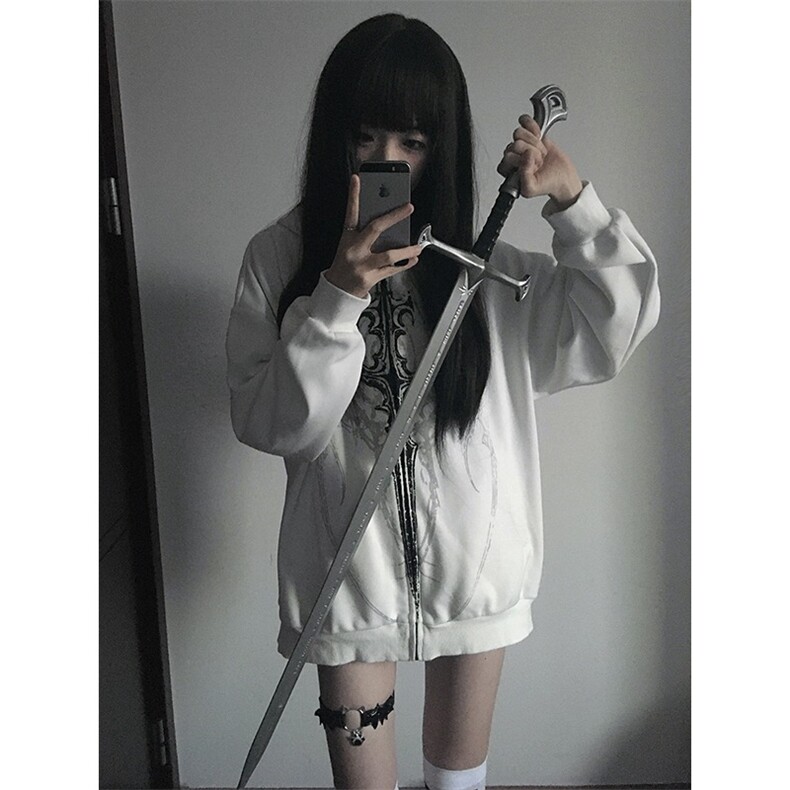 亚文化暗黑系薄款连帽摇滚朋克宽松外套刺青印花上衣女,女装短外套,星座506A