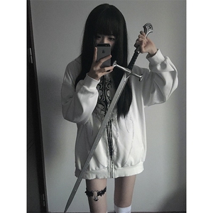 亚文化暗黑系薄款连帽摇滚朋克宽松外套刺青印花上衣女图片
