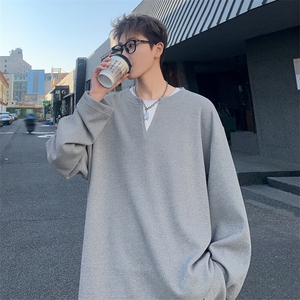 重磅高级感V领长袖T恤男款春秋季潮牌内搭cleanfit慵懒风打底上衣图片