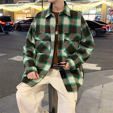 现货港风毛呢夹克男宽松格子呢子大衣外套DSA157B-J239-特P80，男装夹克，电商A157B