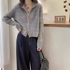 2025年秋季新款纯色连帽针织拉链开衫，女装针织衫/毛衣，旭驰羊绒