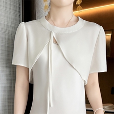 25夏新款小披肩短袖女圆领醋酸缎面吊带裙罩衫高级感短款气质外搭，女装蕾丝衫/雪纺衫，九戎