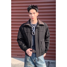 2026春季新款双层PU皮铆钉领宽松夹克男J6516-特P65建议零售价158，男装夹克，电商A001