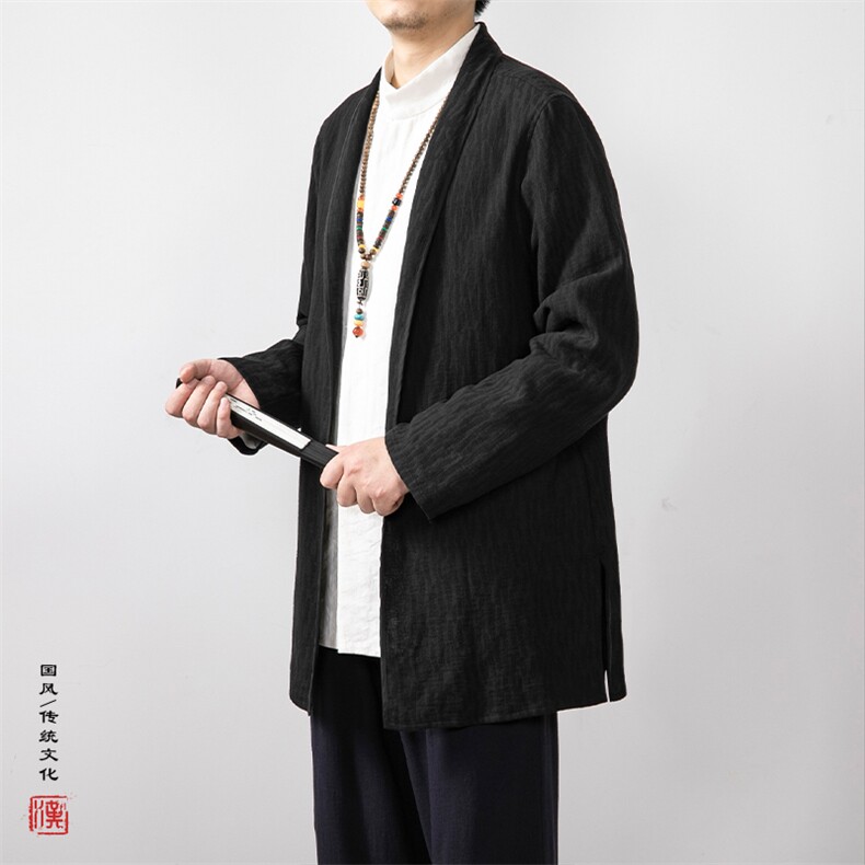 2025秋冬新款风男装棉麻提花翻领新中式风衣F005P90,男装风衣,钱塘802