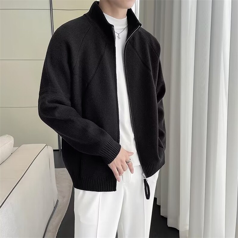 针织开衫外套男潮秋季拉链常规款宽松型翻领日常外穿,女装短外套,星座410-7