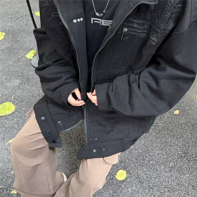 复古披荆斩棘短款牛仔外套男春秋潮流设计感小众情侣高街夹克,男装工装外套,星座716-2
