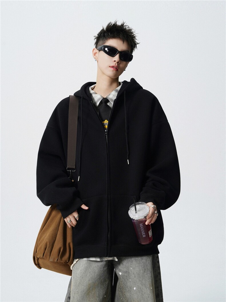 WY827-尺码S-4XL-特P43-420g重磅纯色连帽卫衣宽松拉链外套,女装短外套,星座1811B