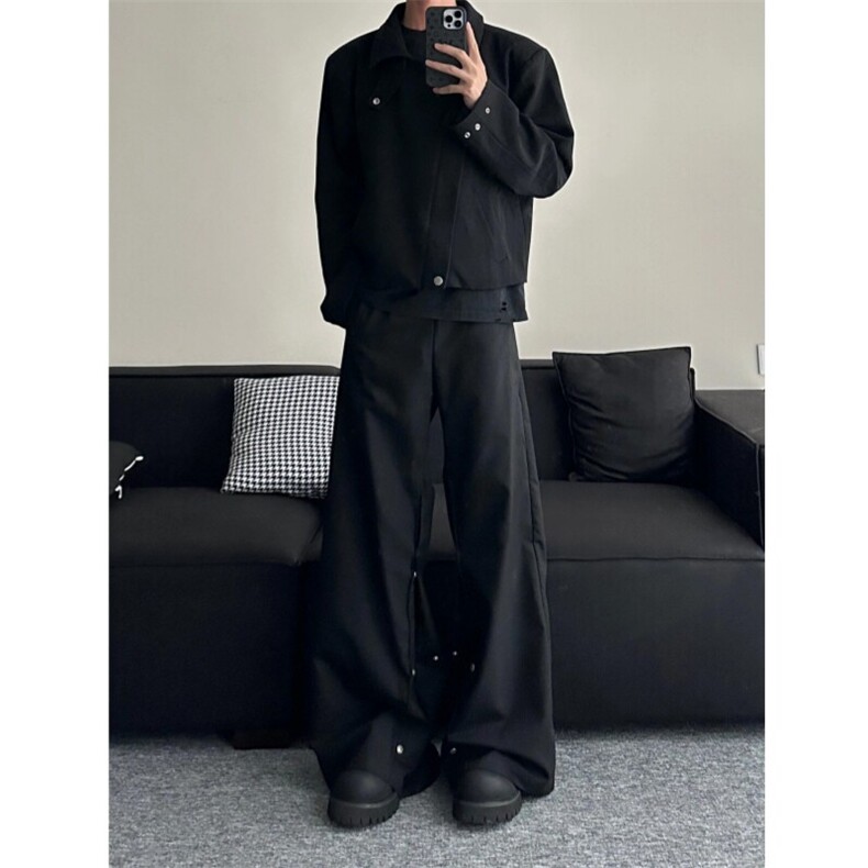 （现货）自制款纽扣斜拉链襟翻领垫肩短款夹克外套男,男装夹克,星座910A