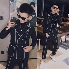 社会风小伙修身休闲商务西裤西服韩版西装两件套装D803-P165控205，男装西服套装，星座308A