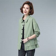 2021年秋季新款韩版全棉单排扣短款外套女纯色宽松纯棉上衣长袖，女装短外套，伊满意